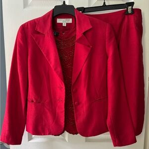Pret-a-Porter two piece red skirt suit with added Jkara beaded top